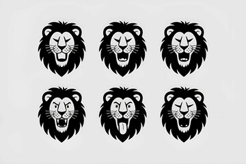 Obraz premium vector illustration of multiple lion faces with bold expressions in a repeating pattern, emphasizing strength and leadership, black and white graphic art design.