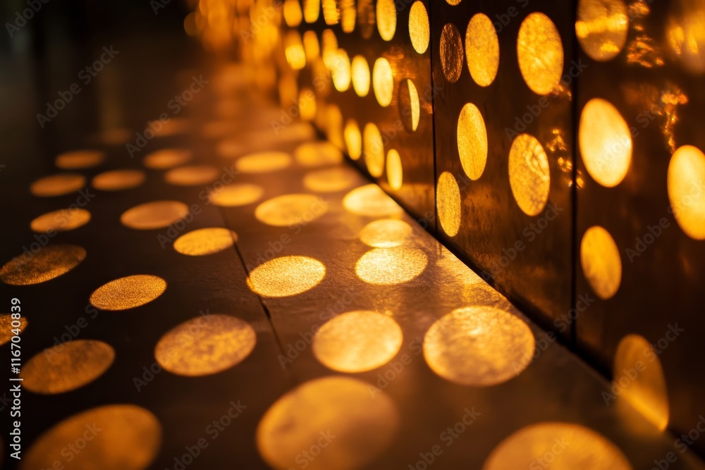Aufkleber elegant display of golden and bronze bokeh lights creating a magical atmosphere on black background