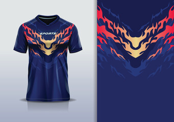 T-shirt mockup abstract texture grunge texture fire sport jersey design for football, soccer, racing, esports, running, in red blue color © Nimpuna O