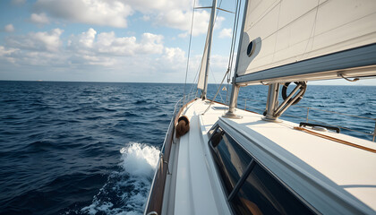 Obraz premium Detail of sailing yacht during voyage, magazine photoshoot. isolated with white highlights