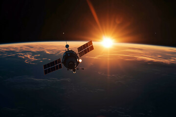 Obraz premium A futuristic spacecraft hovers near a distant planet, symbolizing humanity's quest to conquer the final frontier and explore uncharted worlds in the galaxy