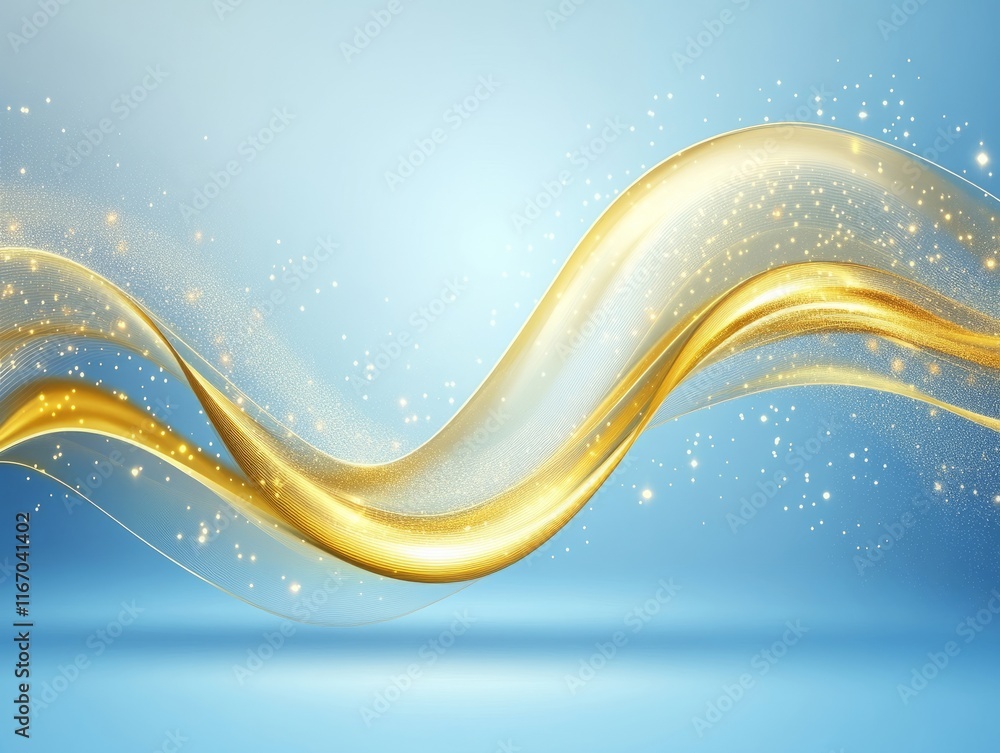 Fototapete Golden particles are flowing on blue background creating an abstract design