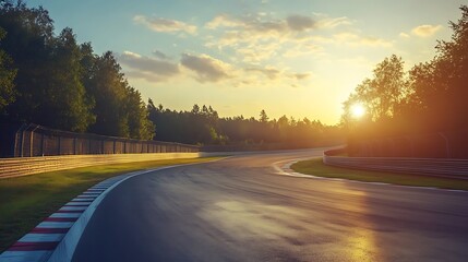Fototapeta premium Sunset at the Racetrack: A Golden Hour Drive