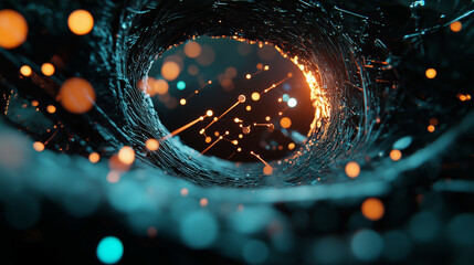 A mesmerizing abstract technology design featuring glowing neon grids and flowing data streams, creating a cutting-edge visual of the digital age.