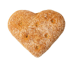 Oatmeal Bun in the Shape of a Heart Isolated, Gluten Free Flat Finnish Bread Roll, Heart Shape Organic Cereal Bread on White Background