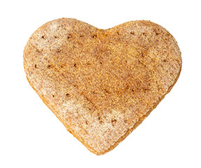 Oatmeal Bun in the Shape of a Heart Isolated, Gluten Free Flat Finnish Bread Roll, Heart Shape Organic Cereal Bread on White Background