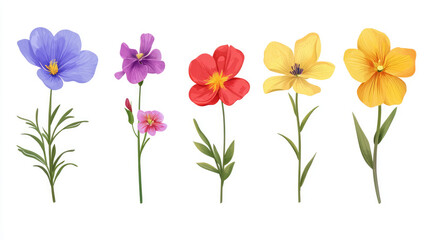 illustration of multiple flowers, with different type and colour on white background easy to edit