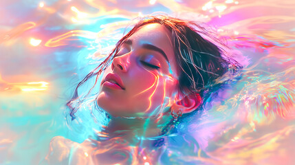 An ethereal goddess submerged in a psychedelic dream