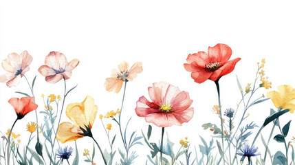 colorful watercolor flowers paintings on white background 