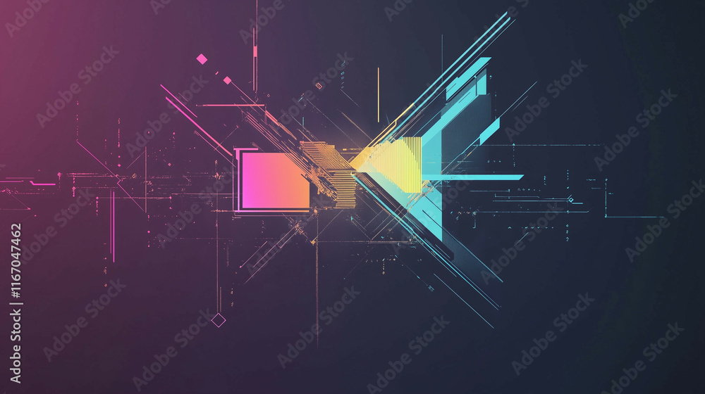 Poster a sleek and modern abstract technology backdrop with geometric shapes and vibrant colors blending in