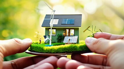 hands ecology house children family house spring green holding hand toy children baby design home moving renovation real estate innovation eco friendly concept ecology environment protection