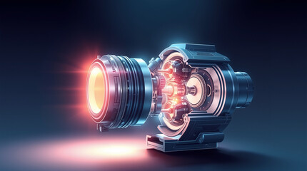 Futuristic Power Engine Core With Glowing Orange Light Effect, Advanced Technology Concept Showing Mechanical Engineering Innovation And Energy Generation