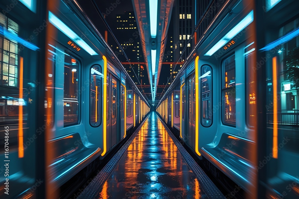 Poster capturing mesmerizing interplay of light and motion, abstract technology backgroundlight rail long e
