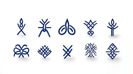 Abstract Blue Line Art Symbols  Set of Ten Unique Designs  Vector Illustration