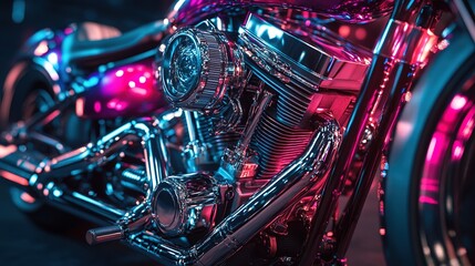 Obraz premium A custom engine with bright anodized parts, shining under show lights.