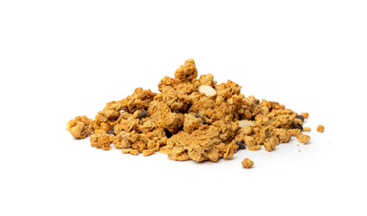 Granola Pile Isolated, Cereal Breakfast with Almonds and Chocolate Chips, Seeds and Oat Flakes