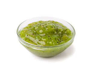 Green Jam Isolated, Sweet Kiwi Confiture in Bowl, Gooseberry Marmalade, Green Tomato Jam