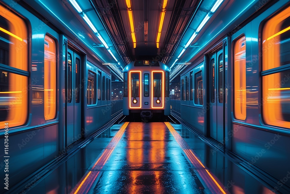 Poster capturing mesmerizing interplay of light and motion, abstract technology backgroundlight rail long e