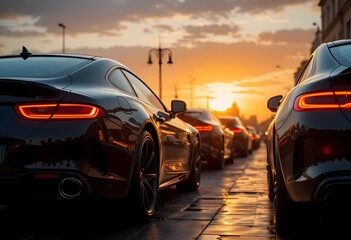Stunning Lineup of Luxury Cars at Sunset