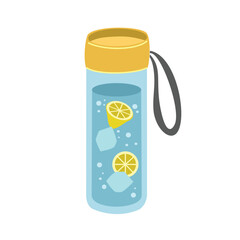 Lemon detox drink. Lemonade infused water. Sparkling water. Bottle of ice water. Citrus. Healhy drink.