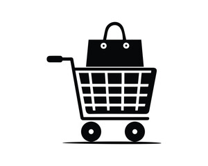 Shopping cart ecommerce silhouette vector icon.