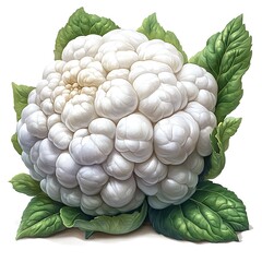 Obraz premium Detailed Illustration of a Fresh Cauliflower Head with Lush Leaves