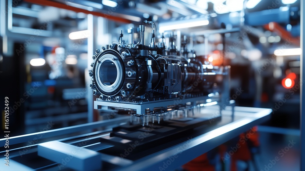 Poster a modular engine system being demonstrated in a cutting-edge research lab.