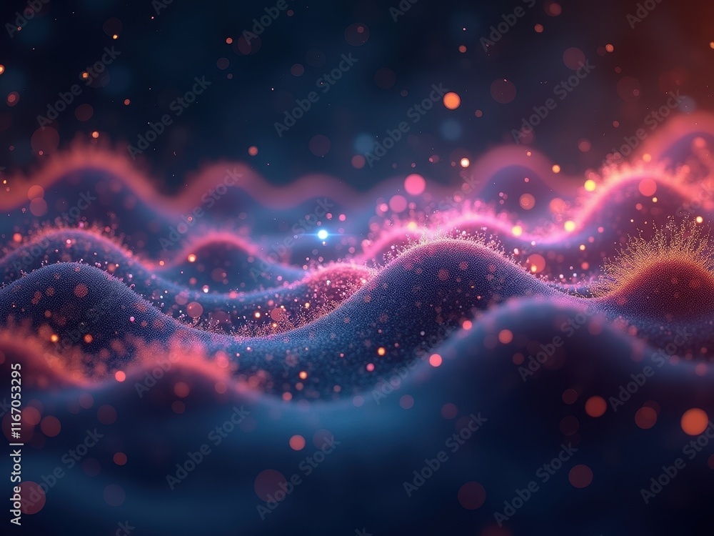 Aufkleber intricate abstract visualization depicting quantum phenomena with vibrant waves and luminous particl
