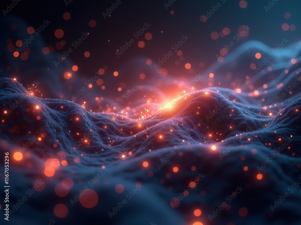 Poster highly detailed abstract visualization of quantum phenomena showcasing vibrant lights and textured s