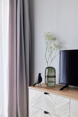 Discover stylish home decor that features a delightful plant alongside a unique black bird figurine