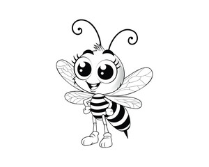 Bee cartoon vector, Cartoon Colorings Books for kids vector illustration.
