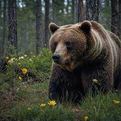 Obraz premium Photograph a bear emerging from hibernation in spring.