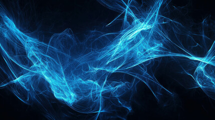 Complex Blue Light Threads Intertwining on a Solid Background