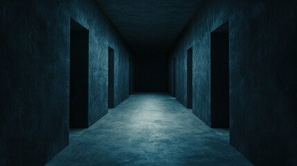 Mysterious Dark Hallway with Shadows and Subtle Hints of Light and Depth