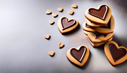 Chocolate hearts candies on light background. Valentines Day love celebration, sweet gift, food