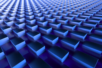 Fototapeta premium Abstract blue geometric pattern of symmetric rows of 3d cubes. 3d render.