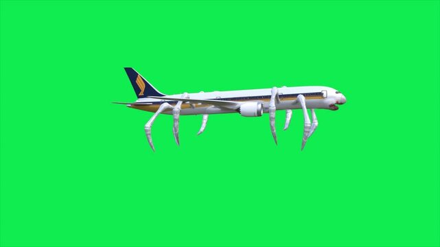 Green Screen Plane Eater Flies Monster Side 3D Animations SCP Rendering CGI Cinematic 4K