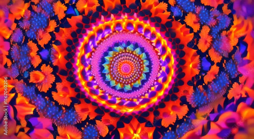 Poster 3d kaleidoscope mandala abstract background of trippy art psychedelic trance to open third eye with 