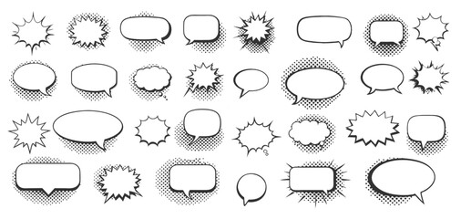 Fototapeta premium retro speech bubbles shapes halftone, 2000s 90s 70s 80s speech bubble