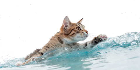 A cat is swimming in a pool of water summer heat isolated on white background PNG.AI GENERATED