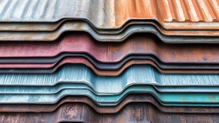A Stack of Colorful Corrugated Metal Sheets