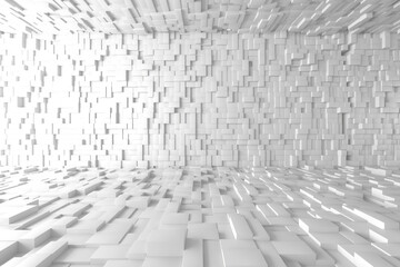 Obraz premium Abstract geometric white blocks in dynamic 3d space design for modern background. 3d render.