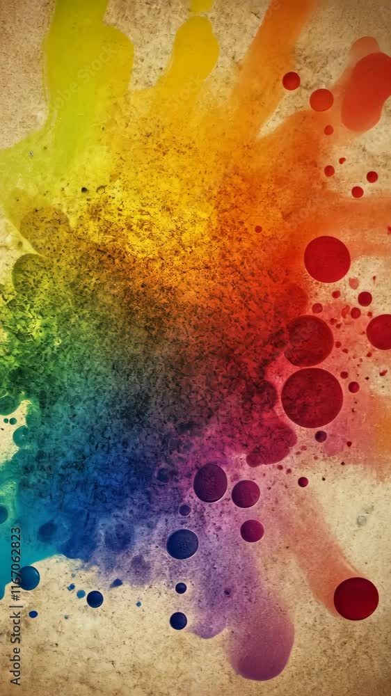 Poster colorful paint splash with vibrant circles on textured background creating an artistic expression