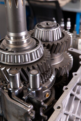 Truck gearbox repair. Selective focus.