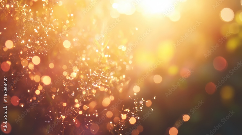 Poster abstract lens flare effect with glowing sunlight rays creating a warm, dreamy backdrop filled with b