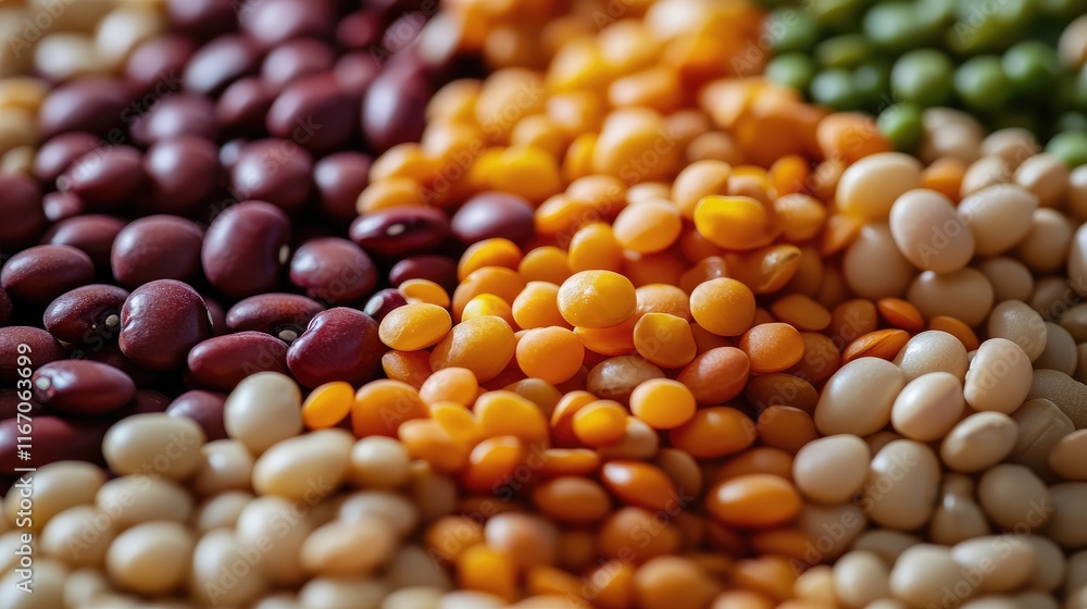 Poster colorful assortment of lentils and beans arranged in a closeup display showcasing their textures and