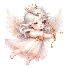 Fototapeta premium cute baby angel with wings and bow, wearing crown and flowing dress