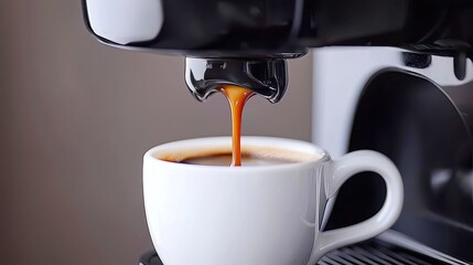 Coffeemaker cascading rich coffee into a steaming cup, warm aromas filling the air, inviting moments of comfort and relaxation.