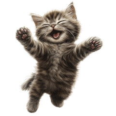 PNG Happy smiling dancing grey cat mammal animal kitten white background