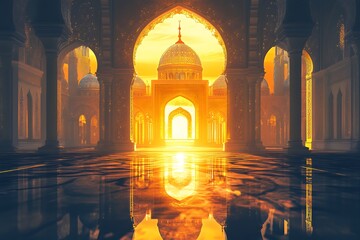 Golden Mosque Sunset View Palace Architecture